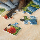 Puzzle Chalet de printemps/jardin & chat (Côté)