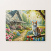 Puzzle Chalet de printemps/jardin & chat (Horizontal)