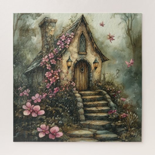 Puzzle Chalet Fairytale aux fleurs roses (Vertical)