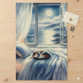 Puzzle Chambre Côtière au Clair de Lune avec Chat Endormi