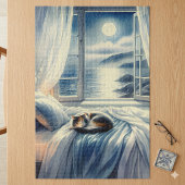 Puzzle Chambre Côtière au Clair de Lune avec Chat Endormi