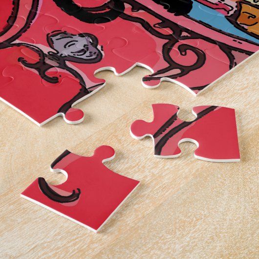 Puzzle Chambre rouge avec chat noir (Côté)