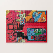 Puzzle Chambre rouge avec chat noir (Horizontal)