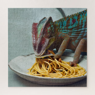 Puzzle Chameleon Manger Spaghetti AI généré art
