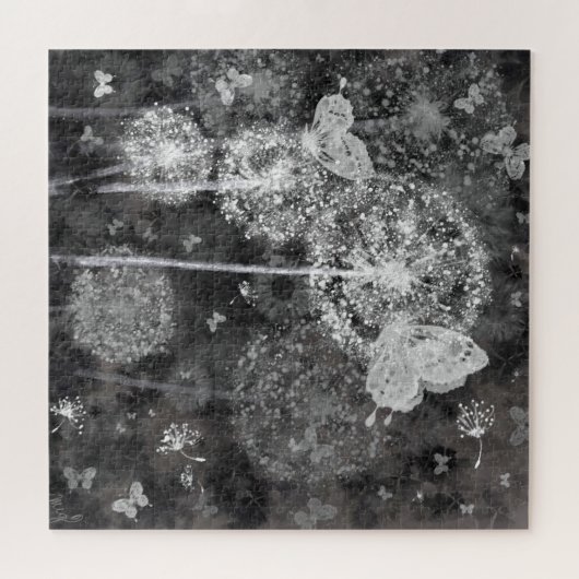 Puzzle Champ Dandelions - Collection d'art noir blanc (Horizontal)