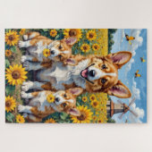 Puzzle Champ d'art de tournesol Corgi (Horizontal)