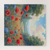 Puzzle Champ de coquelicots et de dahlias (Horizontal)