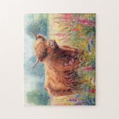 Puzzle Champ de Fleur sauvage d'aquarelle de vache Highla (Vertical)
