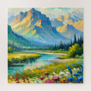 Puzzle Champ de fleurs dans les montagnes