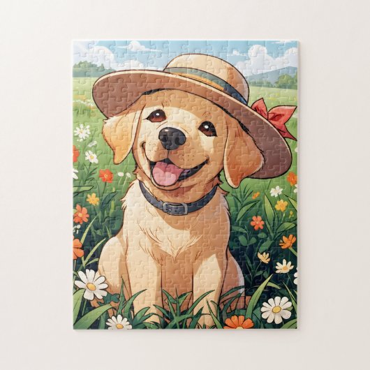 Puzzle Champ de fleurs Labrador Retriever (Vertical)