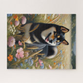 Puzzle Champ de Fleurs sauvages de chiens de Shiba Inu Bl (Horizontal)