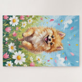 Puzzle Champ de pâquerettes printanier mignon Pomeranian (Horizontal)