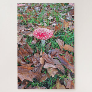 Puzzle champignon rouge avec des points blancs