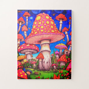 Puzzle Champignons Colorés 30 Grandes Pièces sur un