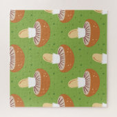 Puzzle Champignons d'automne : motif sans couture verte. (Horizontal)