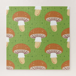 Puzzle Champignons d'automne : motif sans couture verte.
