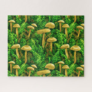 Puzzle Champignons et fougères sur le sol forestier