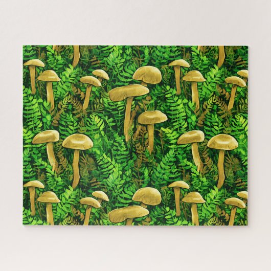 Puzzle Champignons et fougères sur le sol forestier (Horizontal)