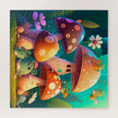 Puzzle Champignons fleurs vertes dans le champ (Horizontal)