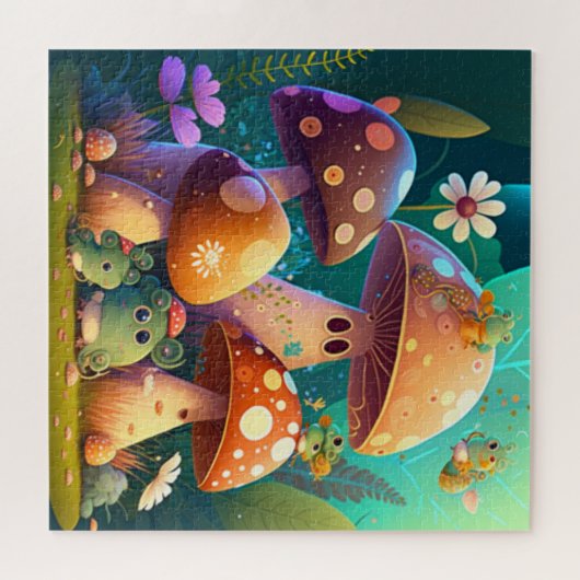 Puzzle Champignons fleurs vertes dans le champ (Horizontal)