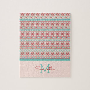 Puzzle Chandail d'hiver nordique Faux Knit Motif Monogram