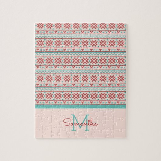 Puzzle Chandail d'hiver nordique Faux Knit Motif Monogram (Vertical)