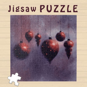 Puzzle Chanter Noël Baubles rouges sur Violet -