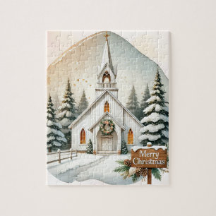 Puzzle Chapelle blanche de campagne Scène de Noël de nu