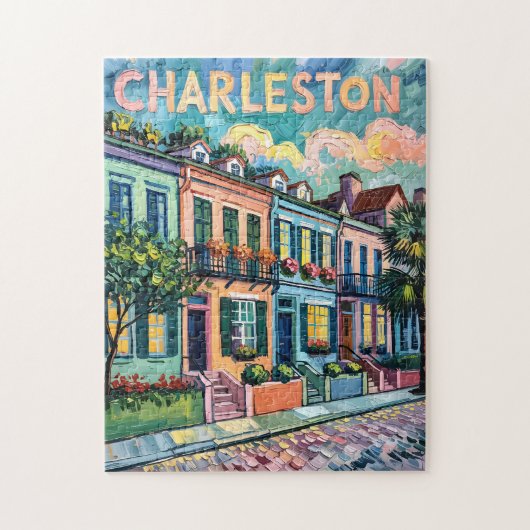 Puzzle Charleston Rainbow Row Colorful Van Gogh Travel (Vertical)