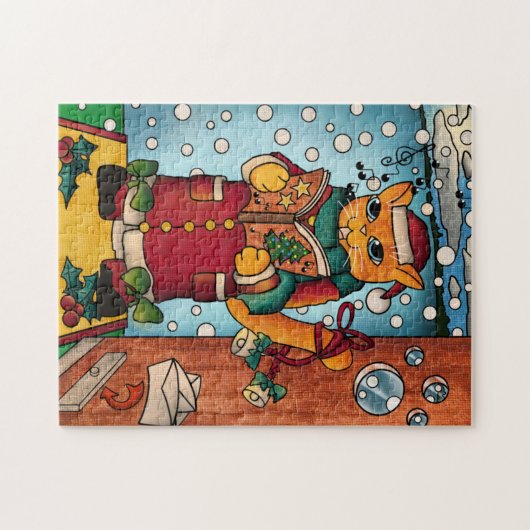 Puzzle Charmant charmant Noël Carol Chanteur Chat (Horizontal)