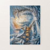 Puzzle Charmant Cottage d'Hiver au Clair de Lune (Vertical)