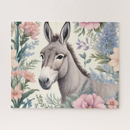 Puzzle Charmante Donkey Pastel Fleurs Ferme Animal (Horizontal)