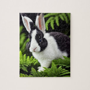 Puzzle "Charme classique : le lapin lapin noir et blanc"