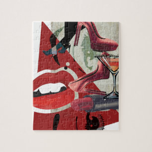 Puzzle Charme rouge de mode de lèvre de femmes de
