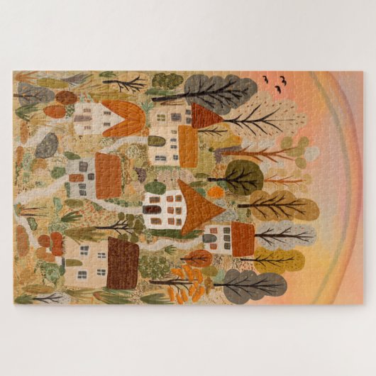 Puzzle Charme Village Automne Automne Cascade Art (Horizontal)