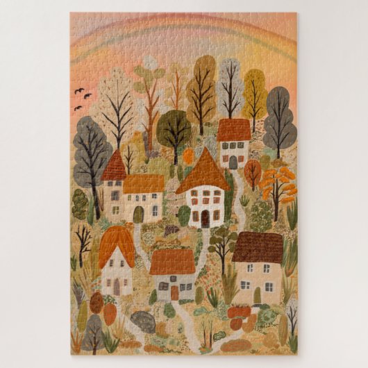 Puzzle Charme Village Automne Automne Cascade Art (Vertical)