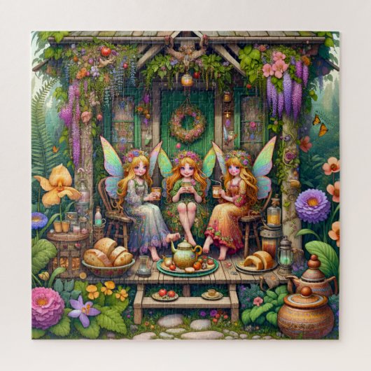 Puzzle Charming Fairy Cottage Whimsical Garden Tea Party (Vertical)