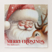 Puzzle Charming Santa Claus Rudolph Personalized Kids  (Vertical)