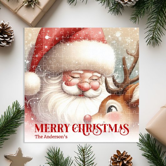 Puzzle Charming Santa Claus Rudolph Personalized Kids 