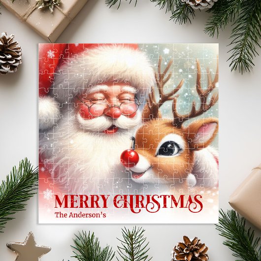 Puzzle Charming Santa Claus Rudolph Personalized Kids Gif