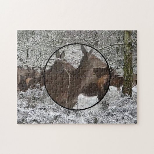 Puzzle Chasse Vache Elk Portée Voir Forêt Rut d'hiver Jig (Horizontal)