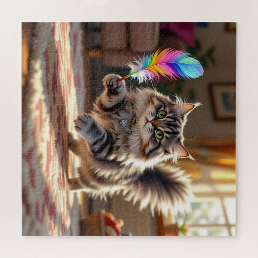 Puzzle Chat à la luffée mignonne à la recherche d'une plu (Horizontal)