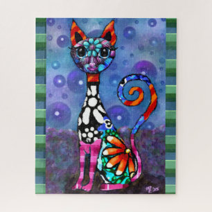 Puzzle Chat Abstrait Féminin aux Grands Yeux et Funky