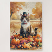Puzzle Chat abyssin à l'automne quitte Thanksgiving Art (Vertical)