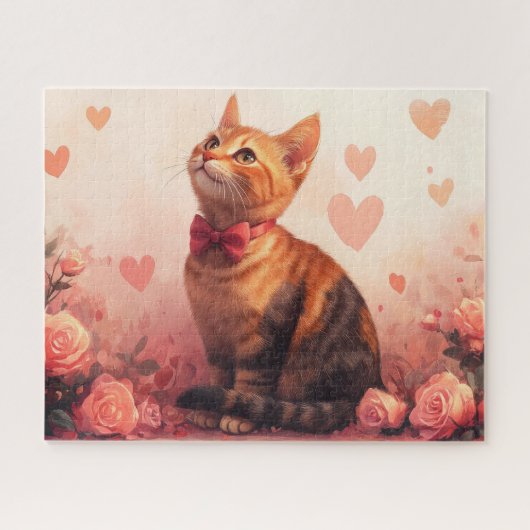 Puzzle Chat Abyssin avec des Roses - Saint-Valentin (Horizontal)