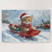Puzzle Chat abyssinien en sledge laissez-le neiger Noël (Horizontal)