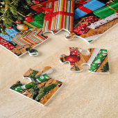 Puzzle Chat agitant la main depuis l'arbre de Noël (Côté)