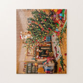 Puzzle Chat agitant la main depuis l'arbre de Noël (Vertical)