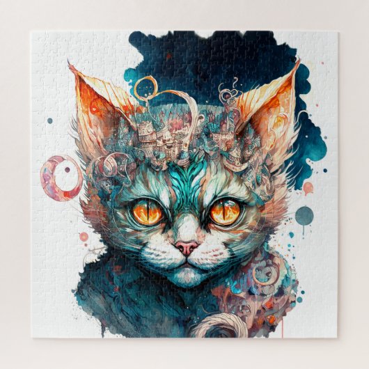 Puzzle Chat aquarelle en style steampunk (Vertical)