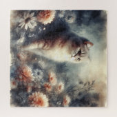 Puzzle Chat aquarelle & floral  (Horizontal)